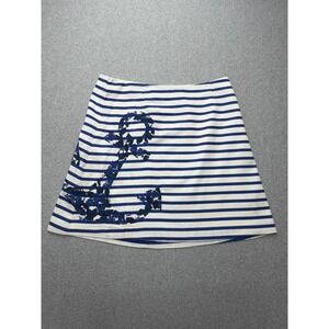 Boden Skirt Womens 2 Blue White Stripe Nautical Anchor Embroidered Cotton‎ Coast